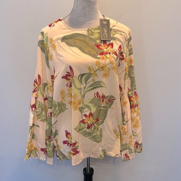 DG2 Diane Gilman floral polyester blouse NWT L - Picture 1 of 7